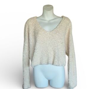FREE PEOPLE Cream Textured Knit Sweater, V-Neck, Long Sleeve. M